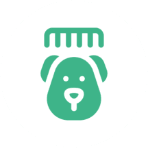 Green dog icon with grooming comb.