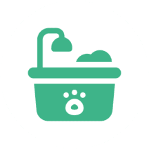 Pet grooming icon with shower and tub.
